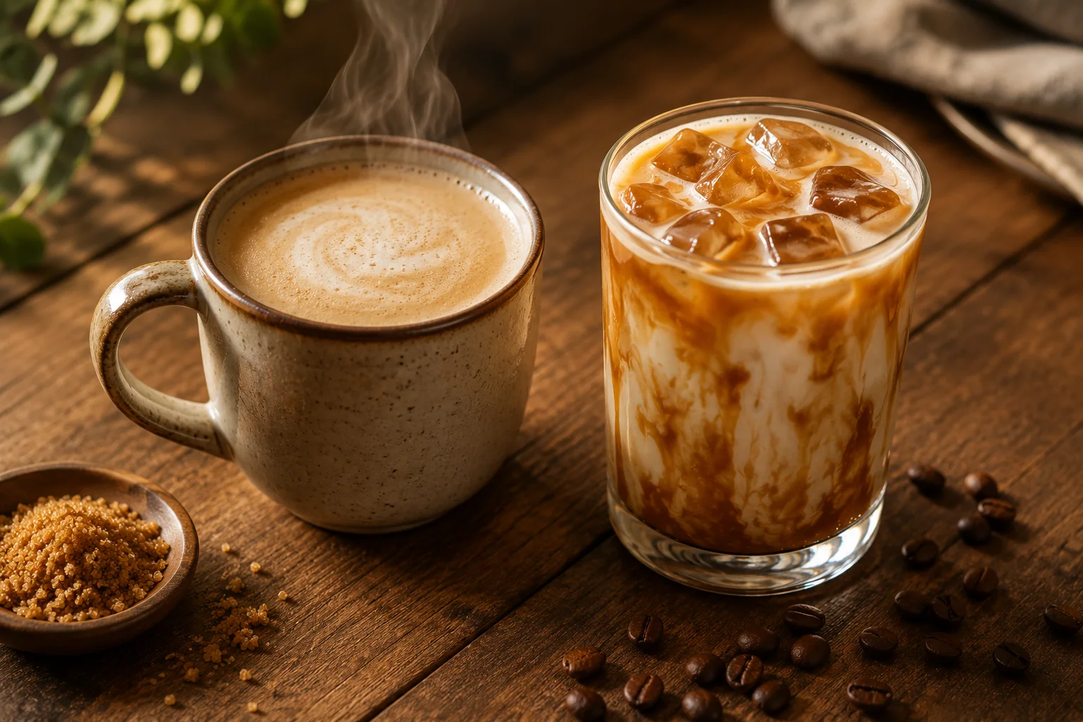 Iced and hot brown sugar latte options at Sayfani Coffee House Coppell TX