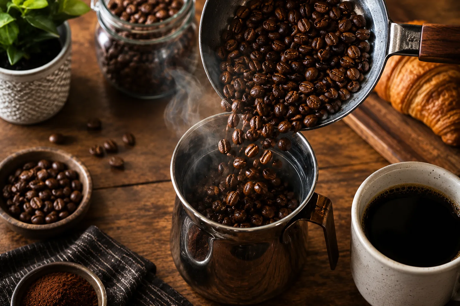 Freshly roasted coffee beans and traditional Yemeni brewing at Sayfani Coffee House Coppell