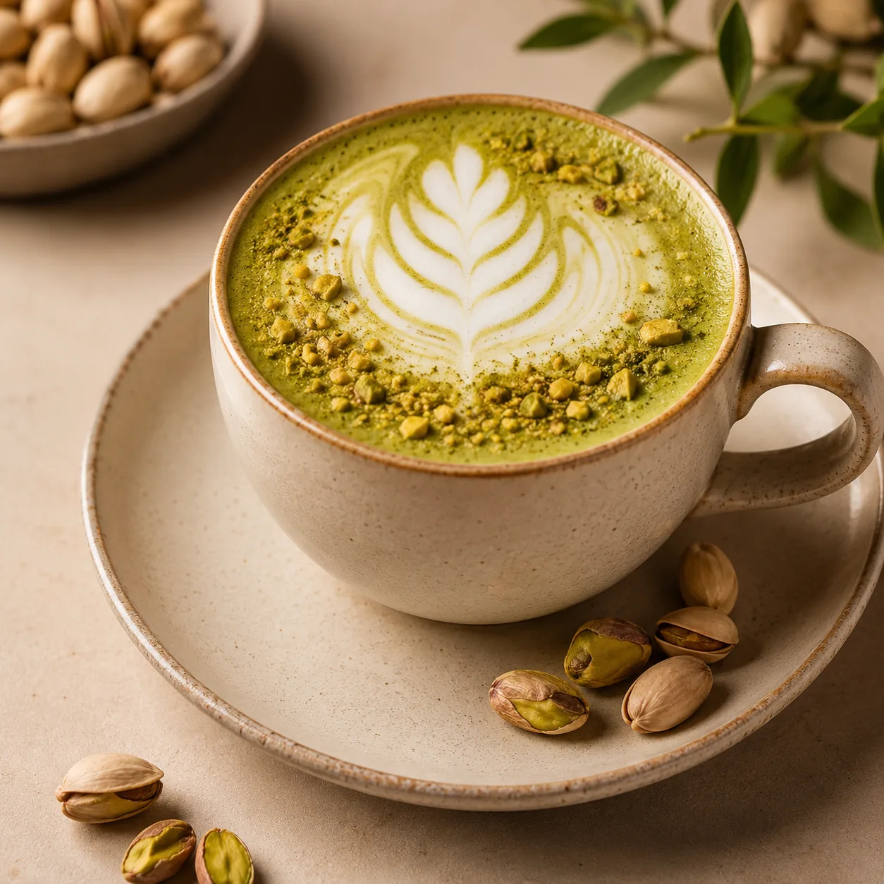 Pistachio Latte with real pistachio and creamy espresso