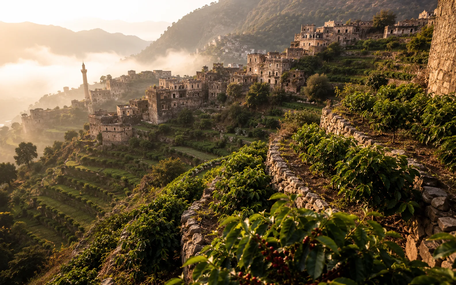 Ancient Yemeni coffee highlands where coffee originated